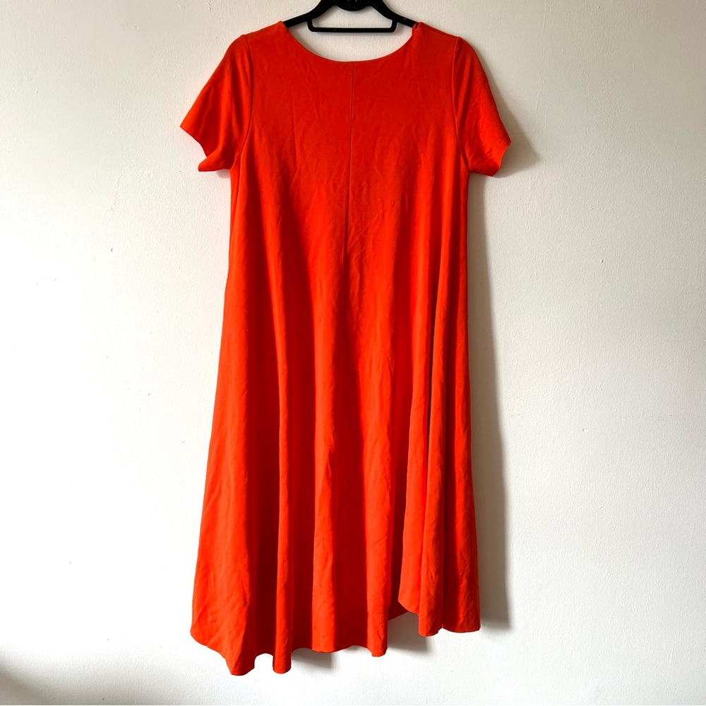 COS red orange midi dress size S short sleeve round neck asymmetrical C8 - Picture 5 of 5
